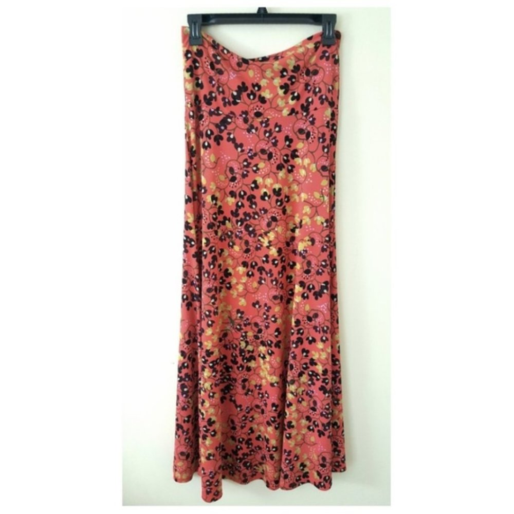 LuLaRoe // Coral Blossom Print Knit Maxi Skirt - Picture 2 of 5